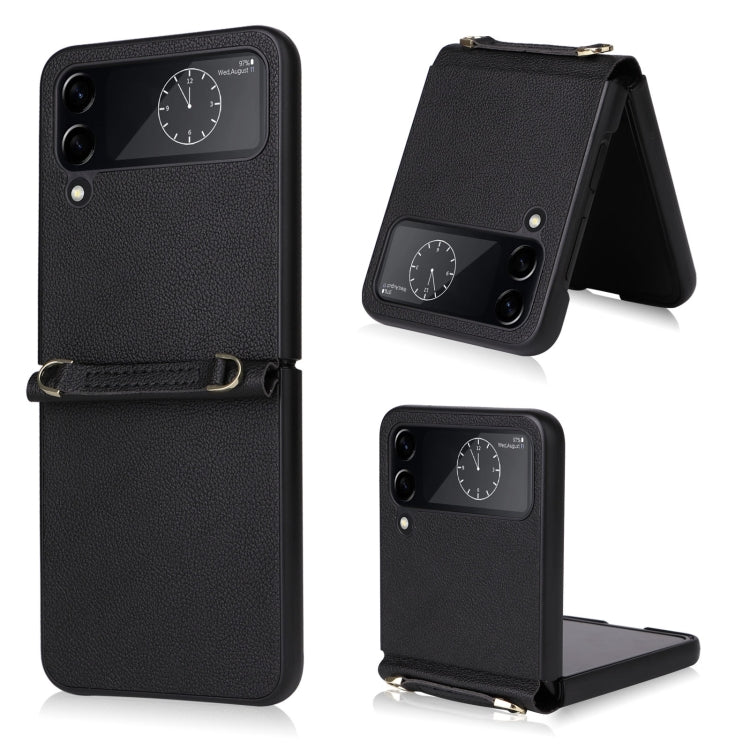 For Samsung Galaxy Z Flip4 Lambskin Texture Leather Phone Case with Lanyard