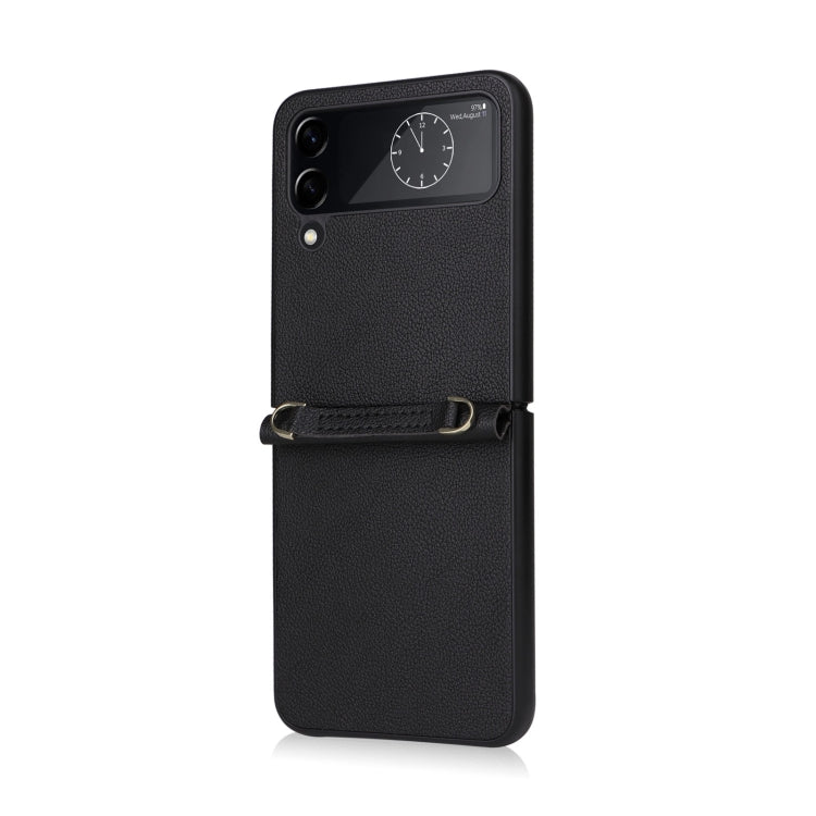 For Samsung Galaxy Z Flip4 Lambskin Texture Leather Phone Case with Lanyard