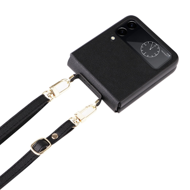 For Samsung Galaxy Z Flip4 Lambskin Texture Leather Phone Case with Lanyard
