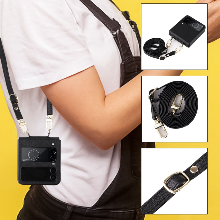 For Samsung Galaxy Z Flip4 Lambskin Texture Leather Phone Case with Lanyard