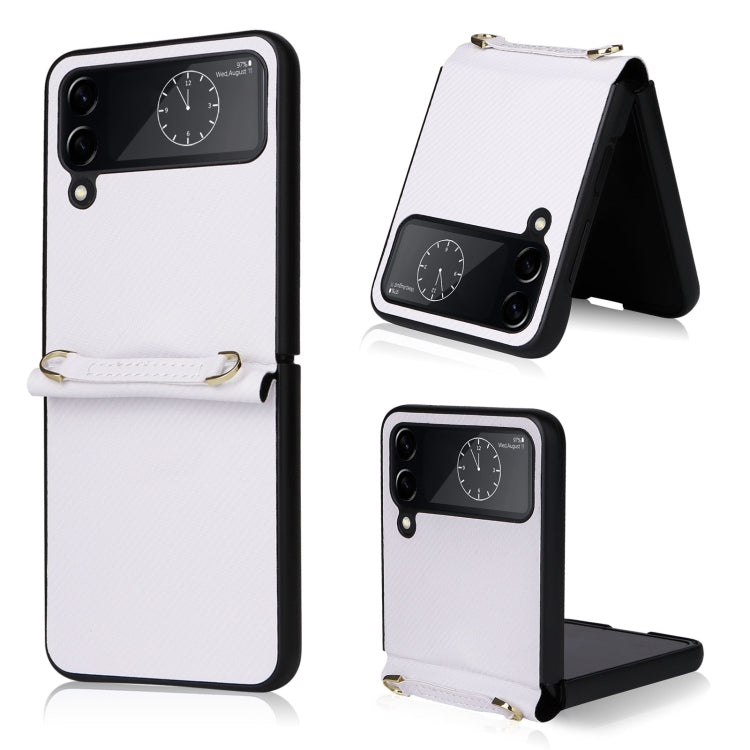 For Samsung Galaxy Z Flip4 Twill Texture Leather Phone Case with Lanyard