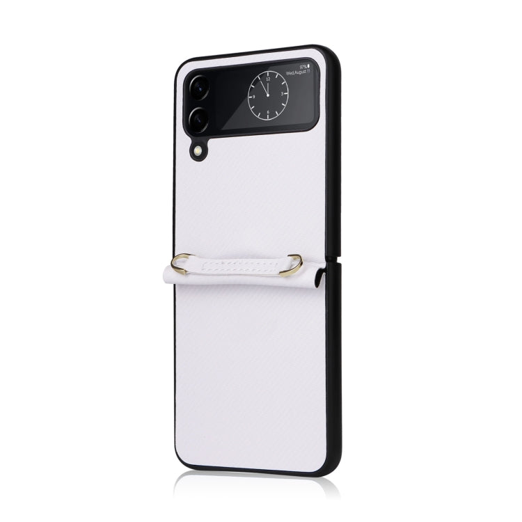 For Samsung Galaxy Z Flip4 Twill Texture Leather Phone Case with Lanyard