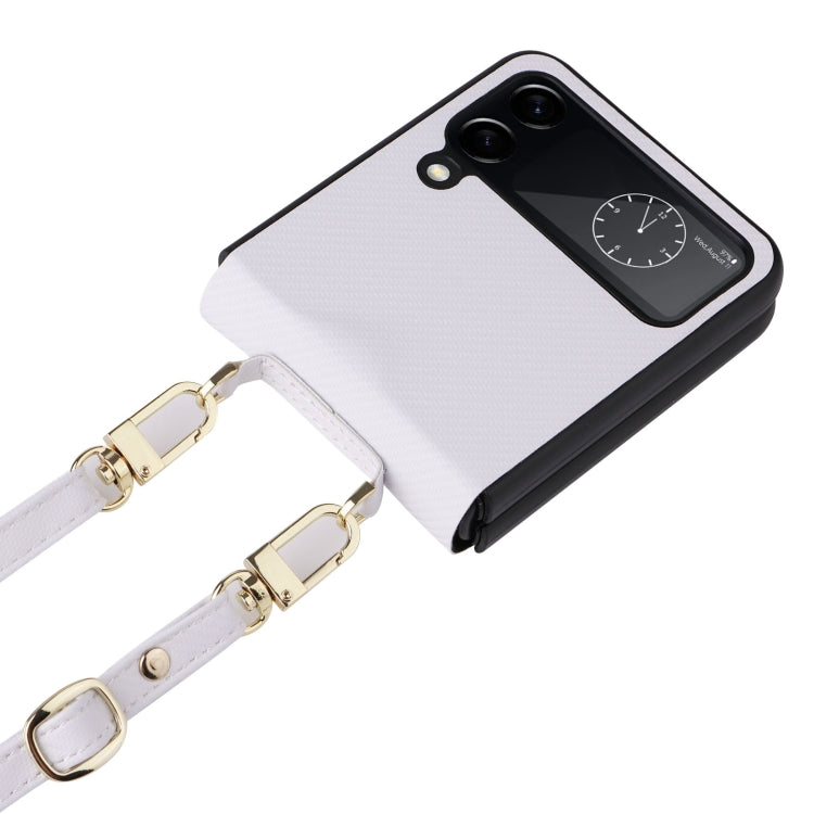 For Samsung Galaxy Z Flip4 Twill Texture Leather Phone Case with Lanyard