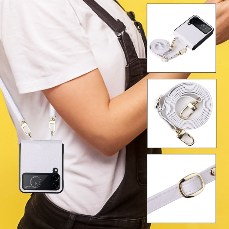 For Samsung Galaxy Z Flip4 Twill Texture Leather Phone Case with Lanyard