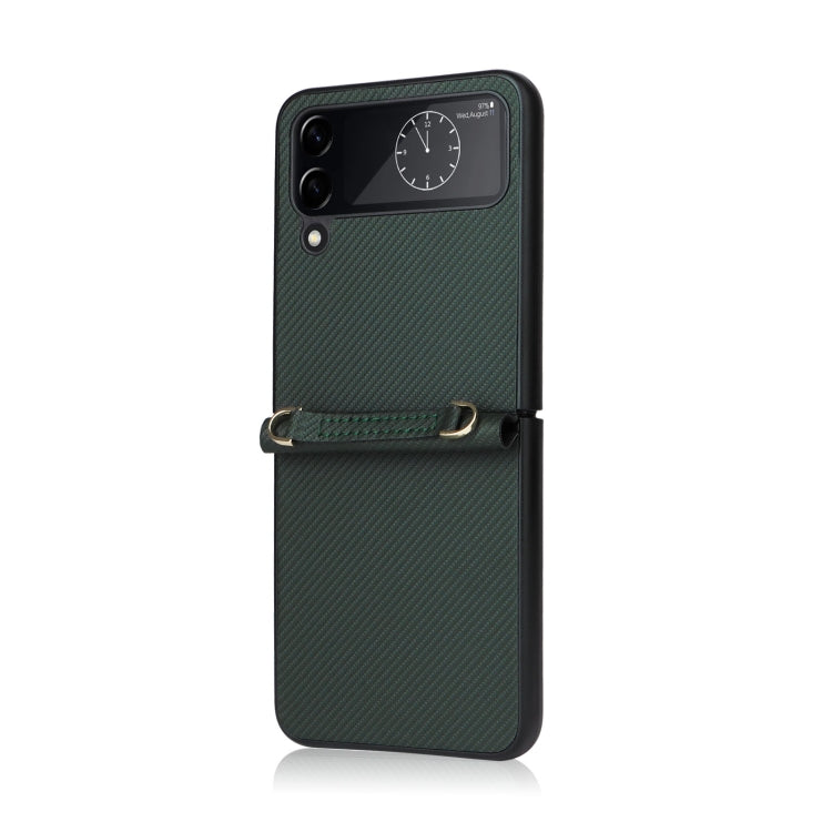 For Samsung Galaxy Z Flip4 Twill Texture Leather Phone Case with Lanyard