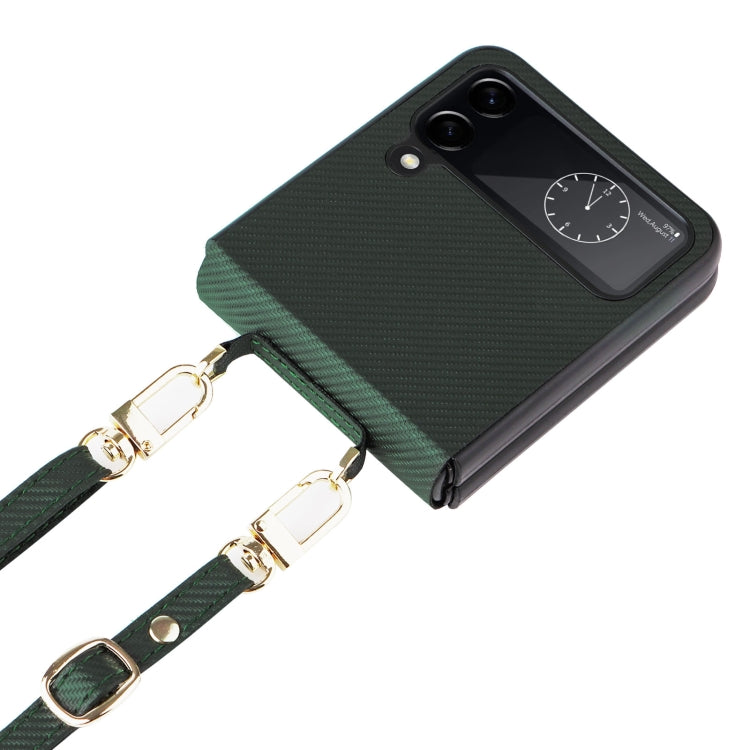 For Samsung Galaxy Z Flip4 Twill Texture Leather Phone Case with Lanyard