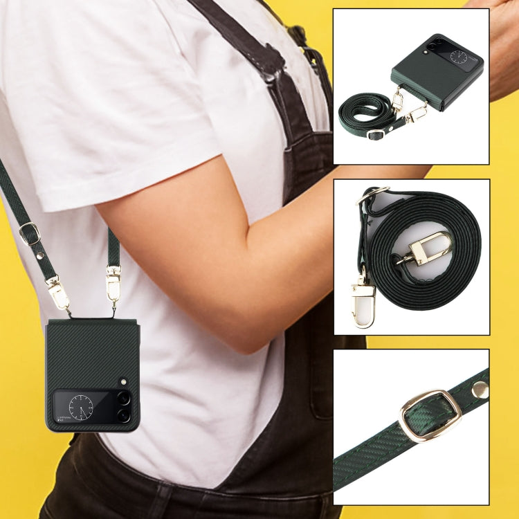 For Samsung Galaxy Z Flip4 Twill Texture Leather Phone Case with Lanyard