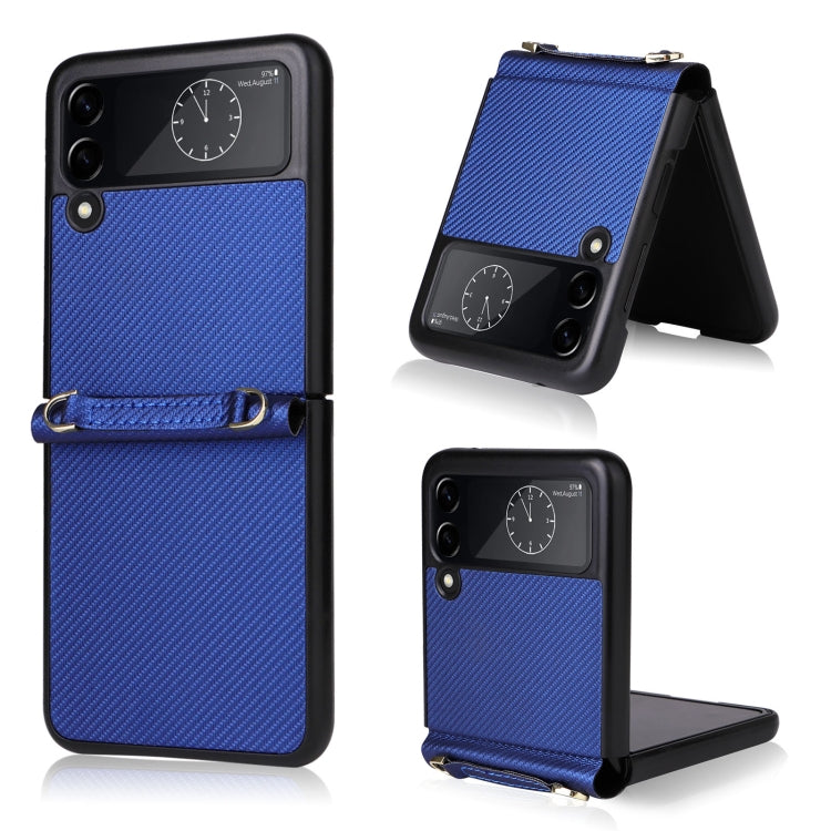 For Samsung Galaxy Z Flip4 Twill Texture Leather Phone Case with Lanyard