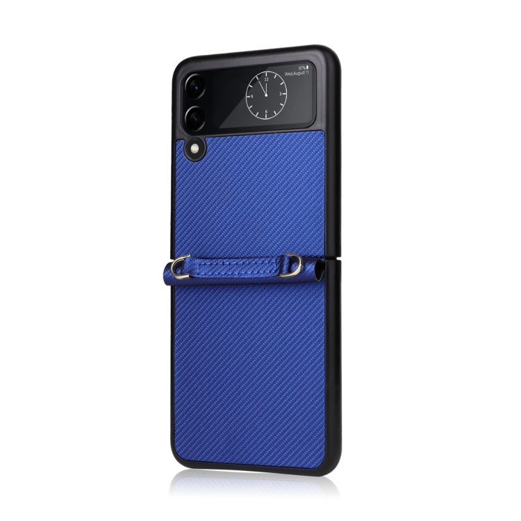 For Samsung Galaxy Z Flip4 Twill Texture Leather Phone Case with Lanyard