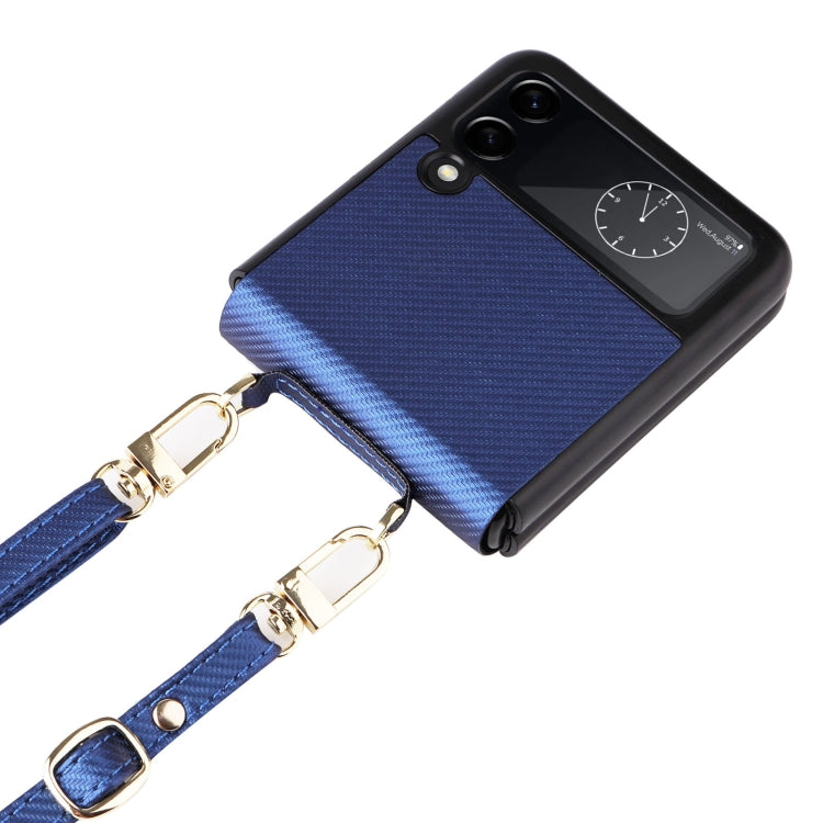 For Samsung Galaxy Z Flip4 Twill Texture Leather Phone Case with Lanyard