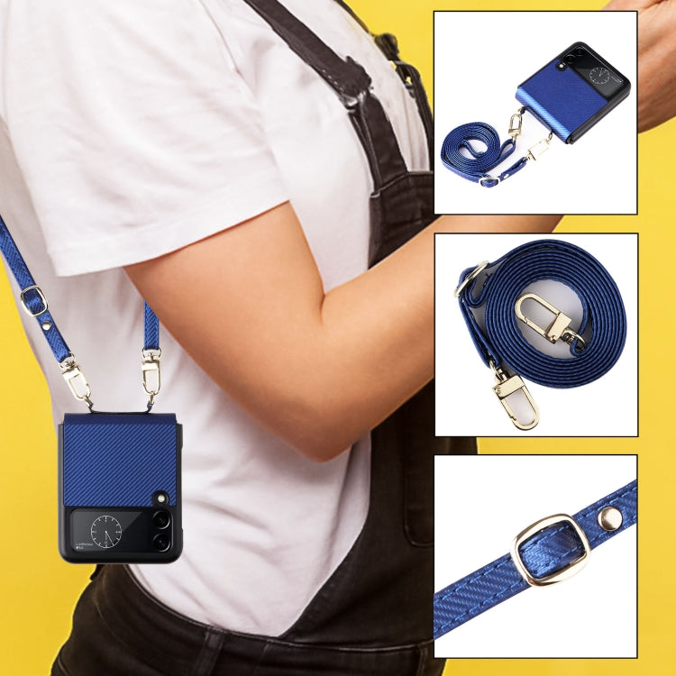 For Samsung Galaxy Z Flip4 Twill Texture Leather Phone Case with Lanyard