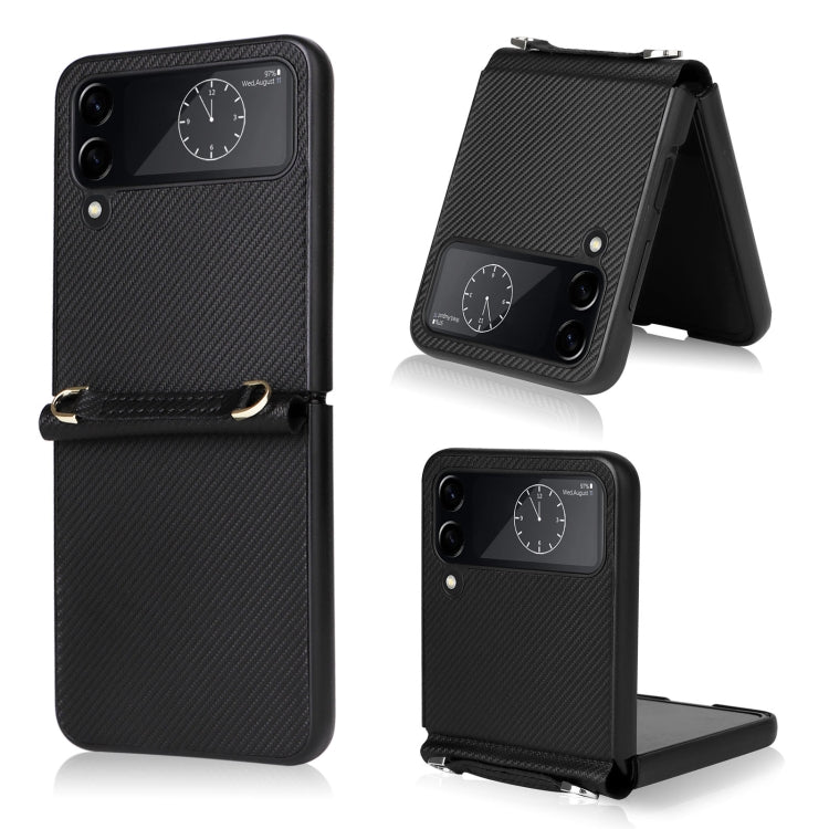 For Samsung Galaxy Z Flip4 Twill Texture Leather Phone Case with Lanyard
