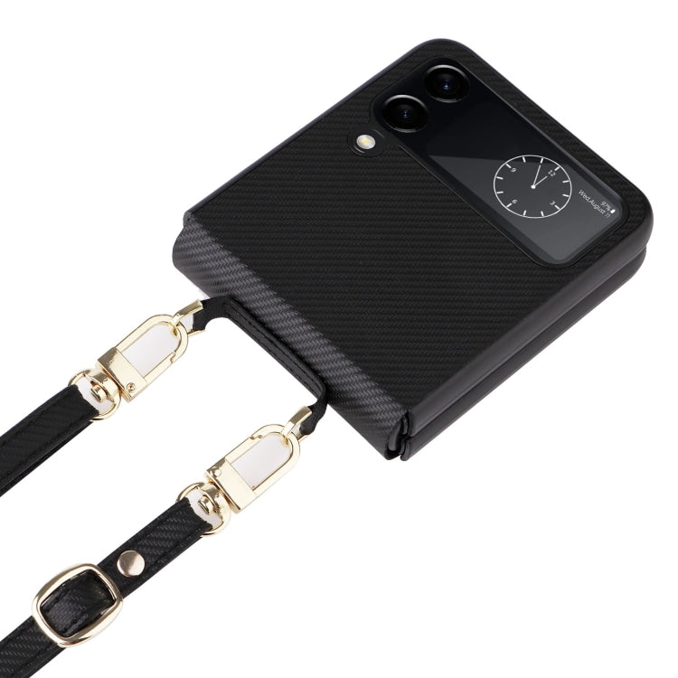 For Samsung Galaxy Z Flip4 Twill Texture Leather Phone Case with Lanyard