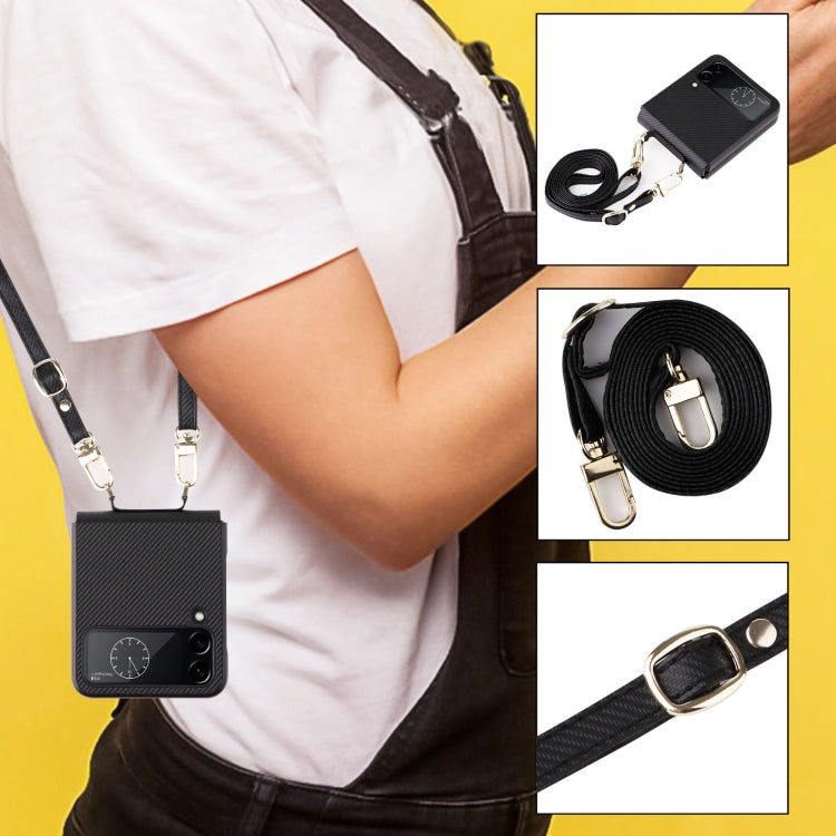 For Samsung Galaxy Z Flip4 Twill Texture Leather Phone Case with Lanyard