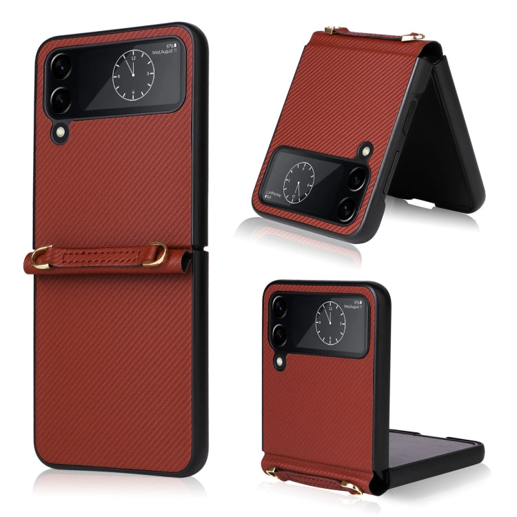 For Samsung Galaxy Z Flip4 Twill Texture Leather Phone Case with Lanyard