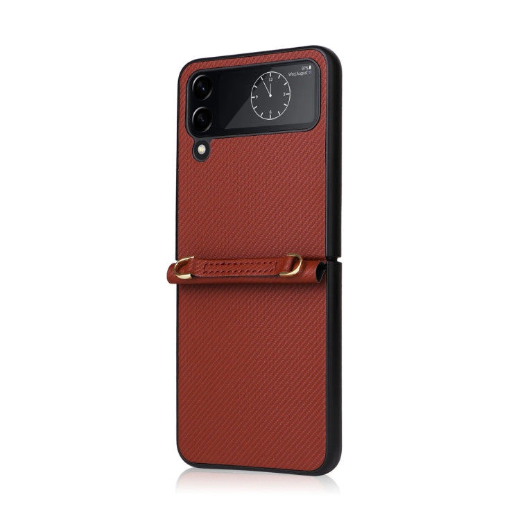For Samsung Galaxy Z Flip4 Twill Texture Leather Phone Case with Lanyard