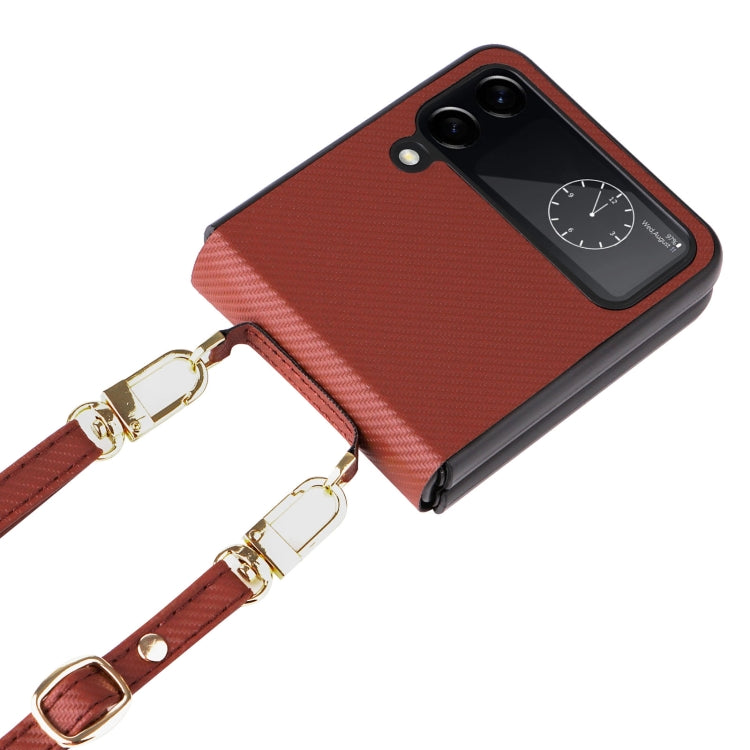 For Samsung Galaxy Z Flip4 Twill Texture Leather Phone Case with Lanyard