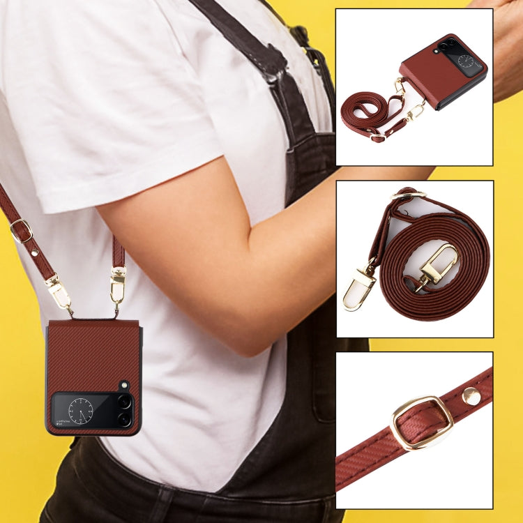 For Samsung Galaxy Z Flip4 Twill Texture Leather Phone Case with Lanyard