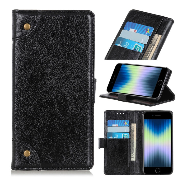 For iPhone SE 2022 / SE 2020 Copper Buckle Nappa Texture Horizontal Flip Leather Case with Holder & Card Slots & Wallet