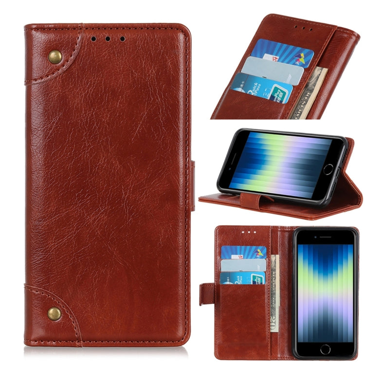 For iPhone SE 2022 / SE 2020 Copper Buckle Nappa Texture Horizontal Flip Leather Case with Holder & Card Slots & Wallet