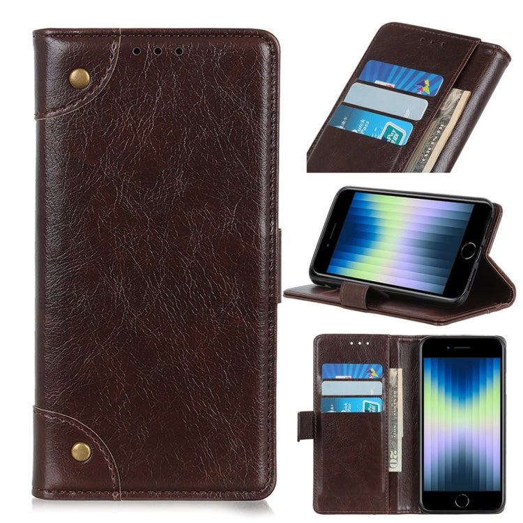 For iPhone SE 2022 / SE 2020 Copper Buckle Nappa Texture Horizontal Flip Leather Case with Holder & Card Slots & Wallet