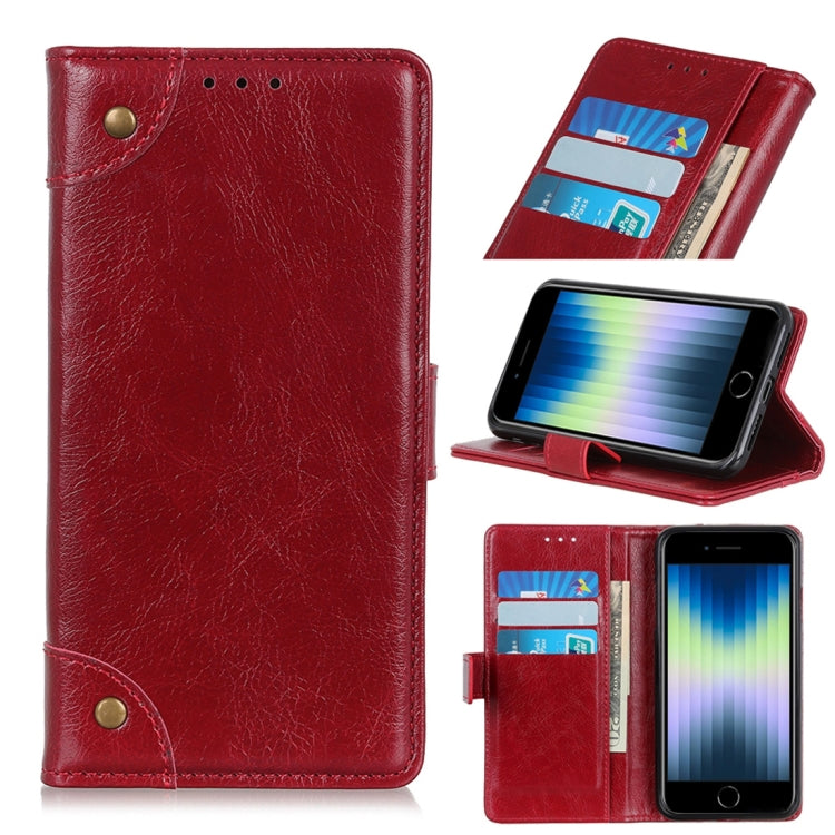 For iPhone SE 2022 / SE 2020 Copper Buckle Nappa Texture Horizontal Flip Leather Case with Holder & Card Slots & Wallet