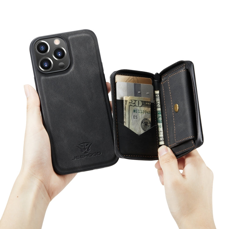 For iPhone 14 Pro JEEHOOD Magnetic Zipper Wallet Leather Phone Case