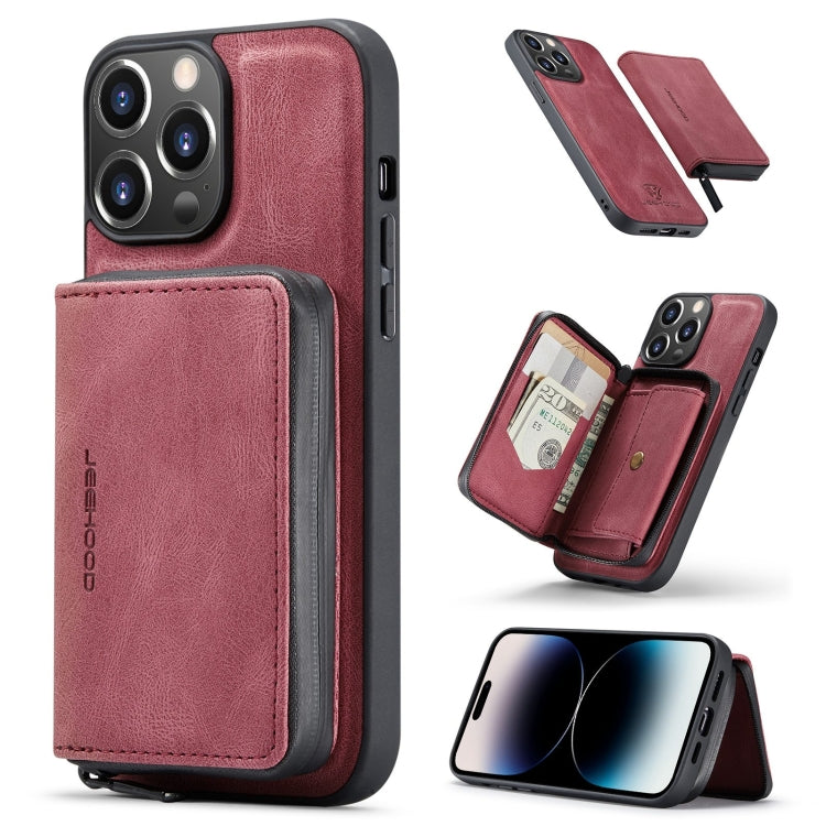 For iPhone 14 Pro JEEHOOD Magnetic Zipper Wallet Leather Phone Case