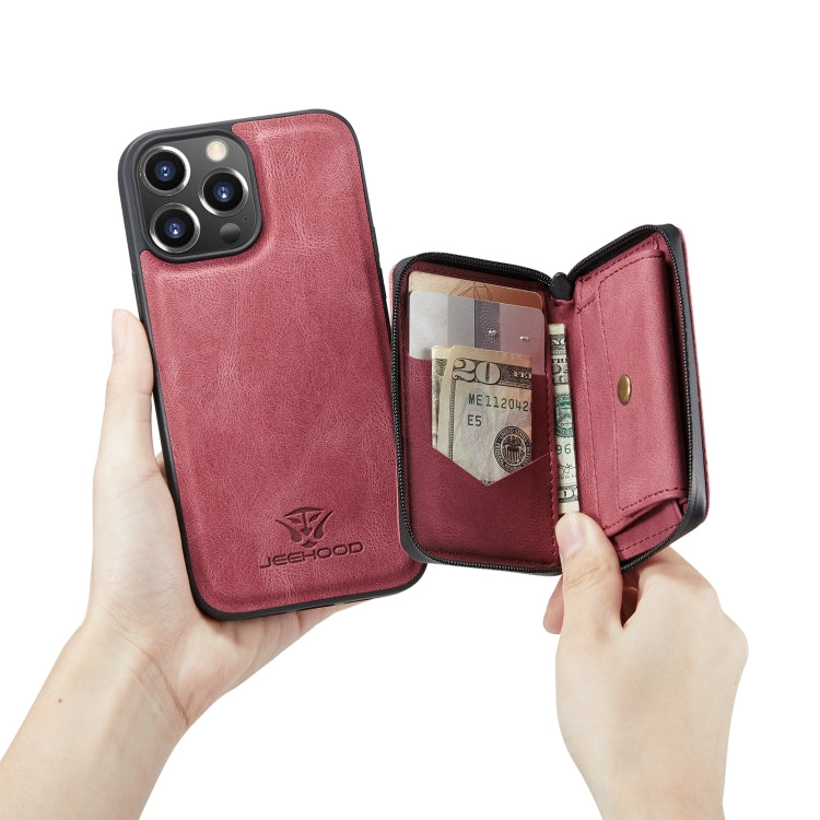 For iPhone 14 Pro JEEHOOD Magnetic Zipper Wallet Leather Phone Case
