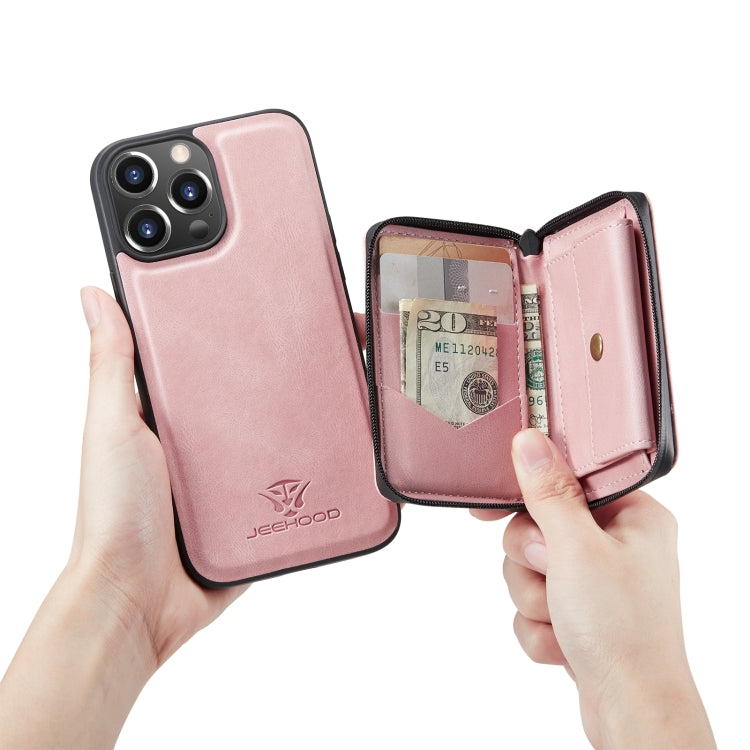 For iPhone 14 Pro JEEHOOD Magnetic Zipper Wallet Leather Phone Case