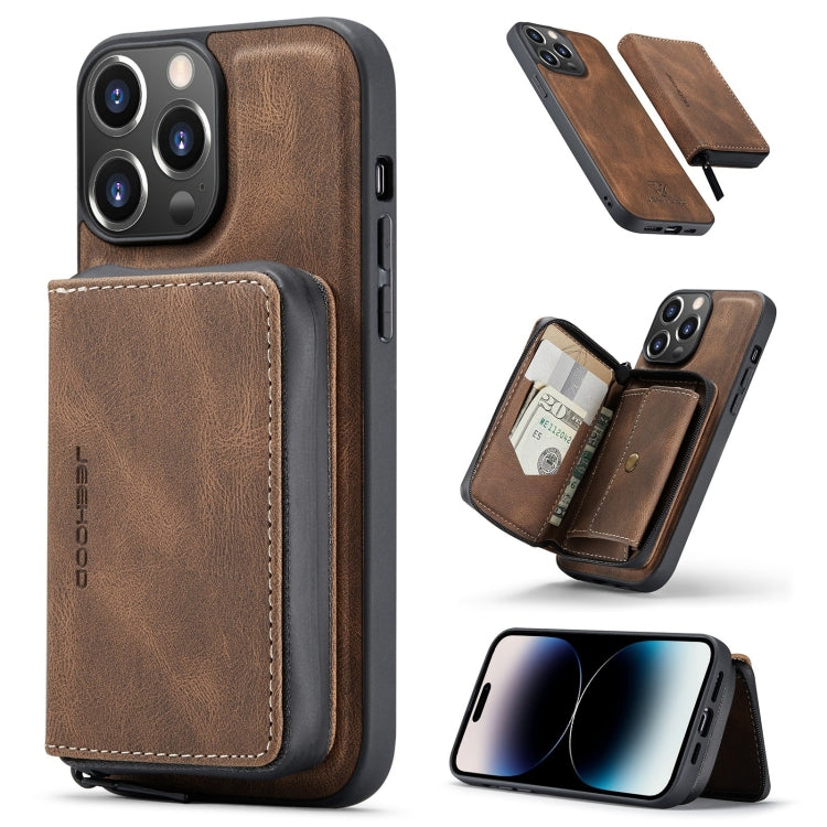 For iPhone 14 Pro Max JEEHOOD Magnetic Zipper Wallet Leather Phone Case