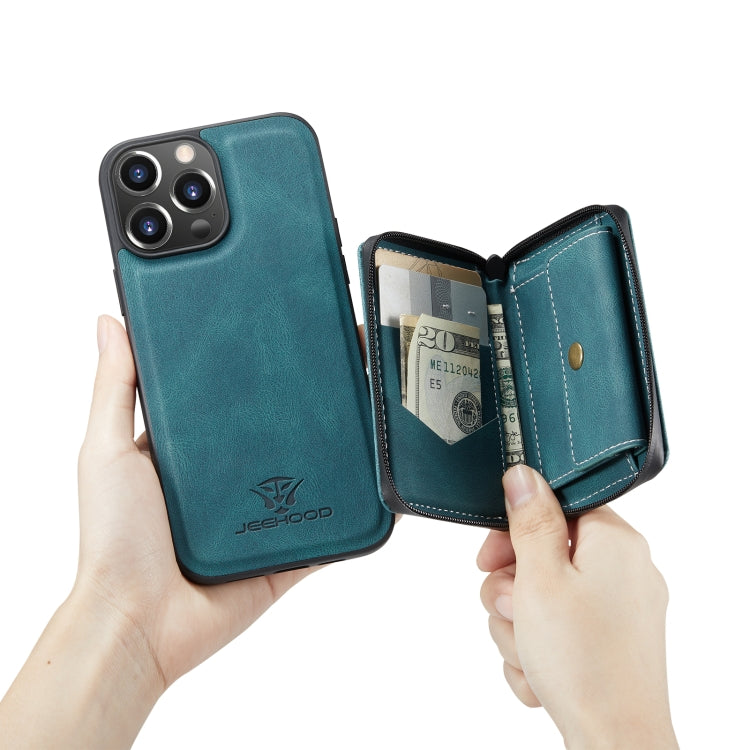 For iPhone 14 Pro Max JEEHOOD Magnetic Zipper Wallet Leather Phone Case