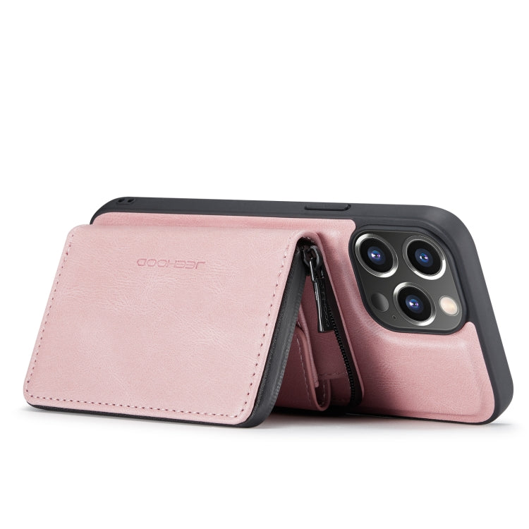 For iPhone 14 Pro Max JEEHOOD Magnetic Zipper Wallet Leather Phone Case