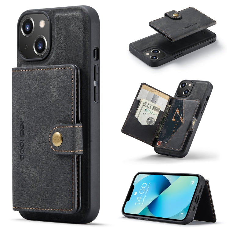 For iPhone 14 Plus JEEHOOD Retro Magnetic Detachable Leather Phone Case