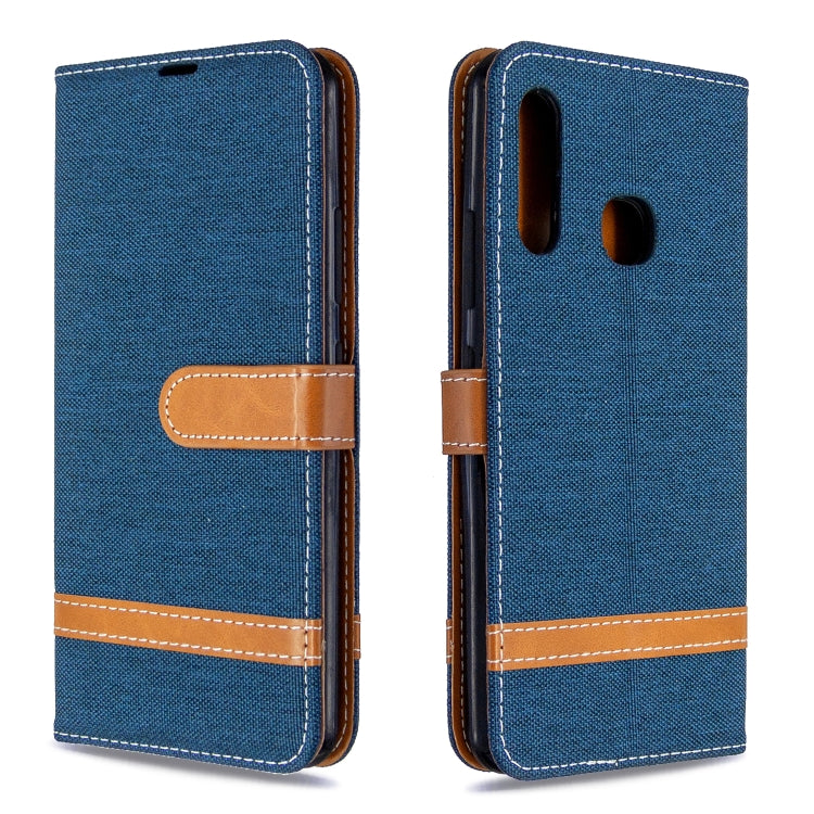 For Galaxy A70e Color Matching Denim Texture Horizontal Flip Leather Case with Holder & Card Slots & Wallet & Lanyard