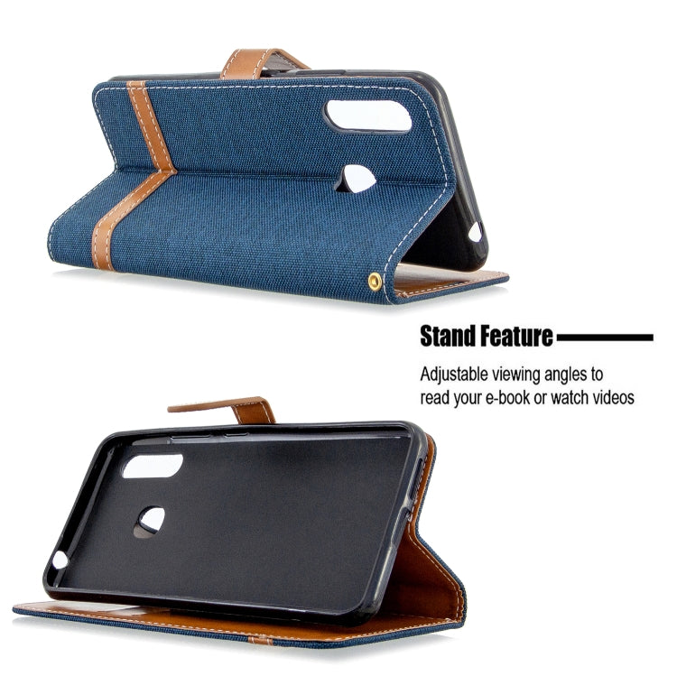 For Galaxy A70e Color Matching Denim Texture Horizontal Flip Leather Case with Holder & Card Slots & Wallet & Lanyard