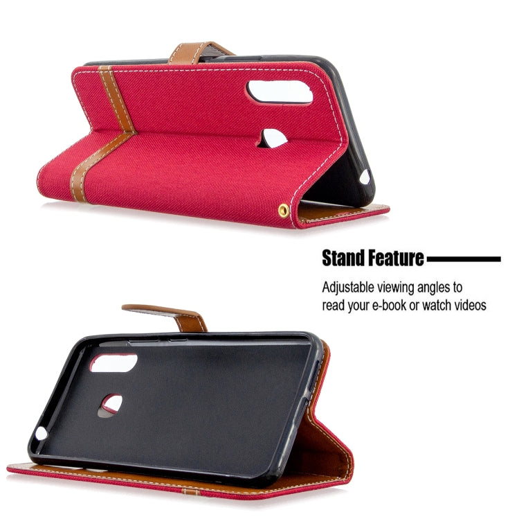 For Galaxy A70e Color Matching Denim Texture Horizontal Flip Leather Case with Holder & Card Slots & Wallet & Lanyard