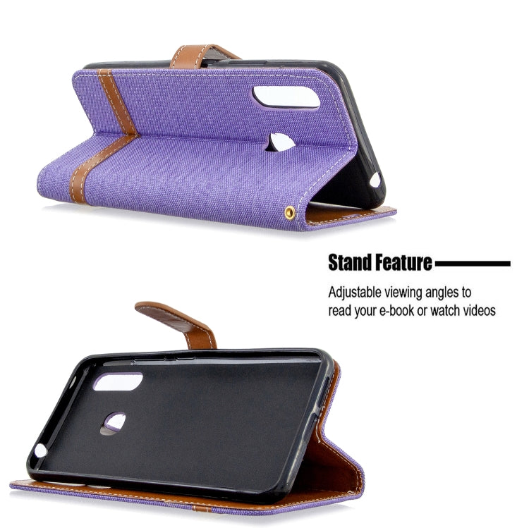 For Galaxy A70e Color Matching Denim Texture Horizontal Flip Leather Case with Holder & Card Slots & Wallet & Lanyard