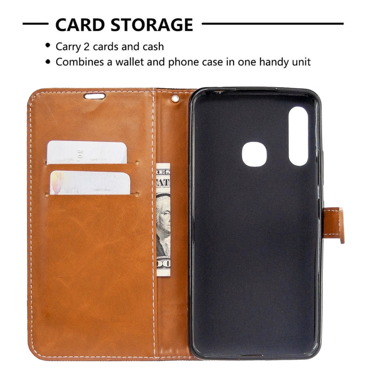 For Galaxy A70e Color Matching Denim Texture Horizontal Flip Leather Case with Holder & Card Slots & Wallet & Lanyard