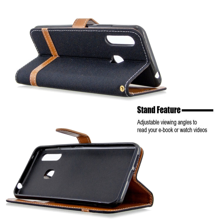 For Galaxy A70e Color Matching Denim Texture Horizontal Flip Leather Case with Holder & Card Slots & Wallet & Lanyard