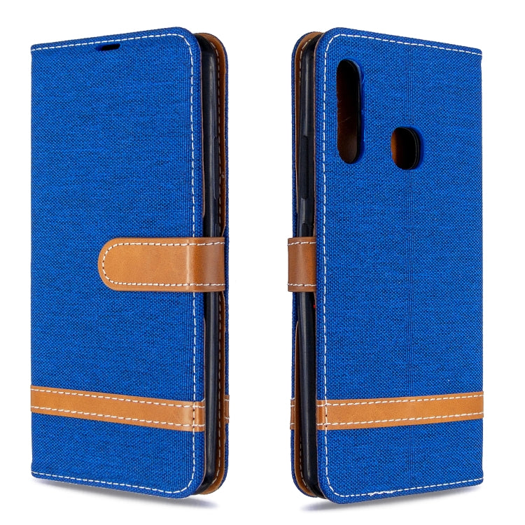 For Galaxy A70e Color Matching Denim Texture Horizontal Flip Leather Case with Holder & Card Slots & Wallet & Lanyard