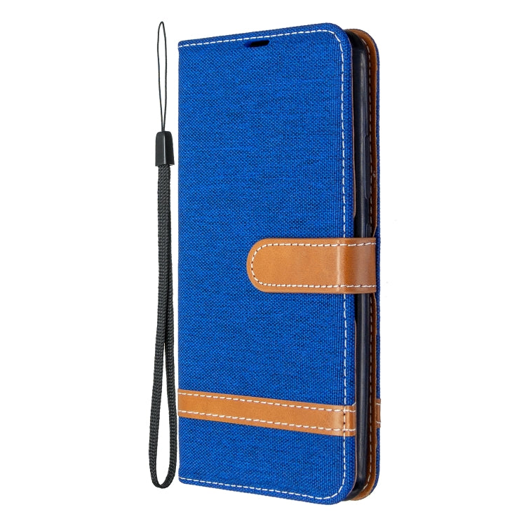 For Galaxy A70e Color Matching Denim Texture Horizontal Flip Leather Case with Holder & Card Slots & Wallet & Lanyard