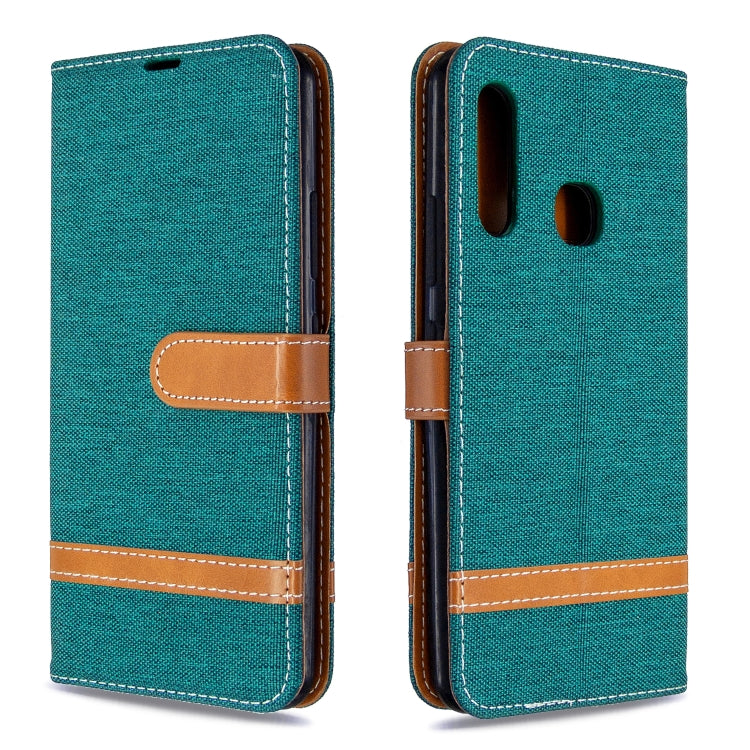 For Galaxy A70e Color Matching Denim Texture Horizontal Flip Leather Case with Holder & Card Slots & Wallet & Lanyard