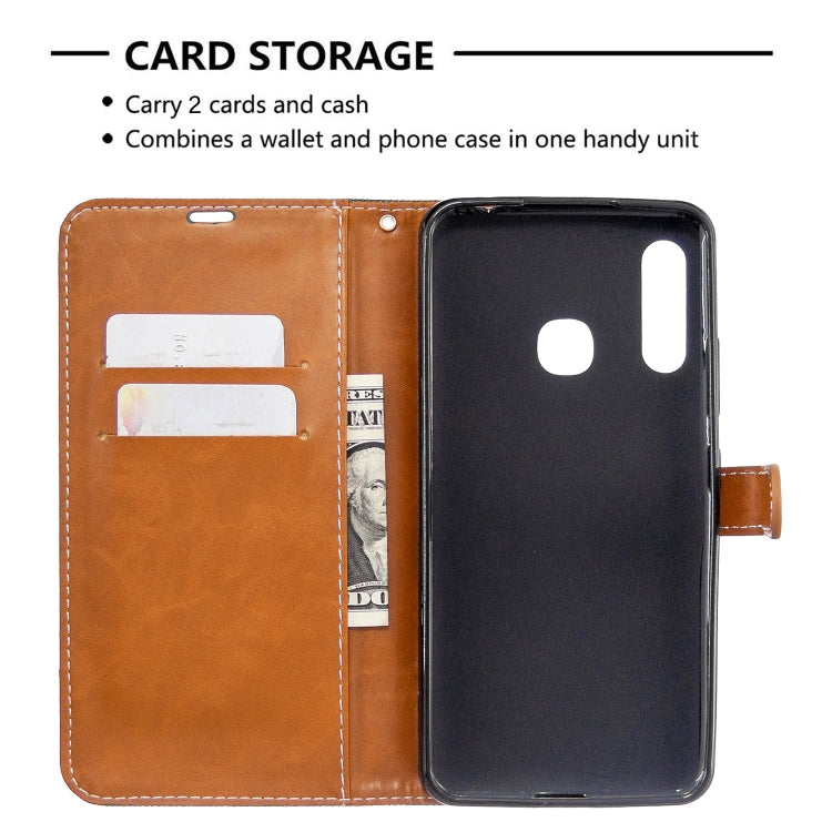For Galaxy A70e Color Matching Denim Texture Horizontal Flip Leather Case with Holder & Card Slots & Wallet & Lanyard