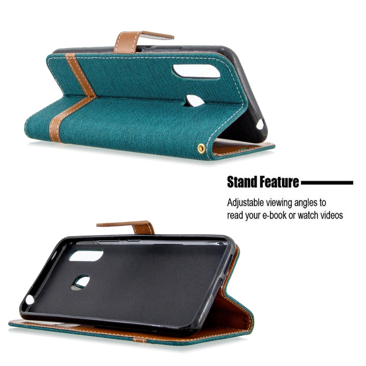 For Galaxy A70e Color Matching Denim Texture Horizontal Flip Leather Case with Holder & Card Slots & Wallet & Lanyard
