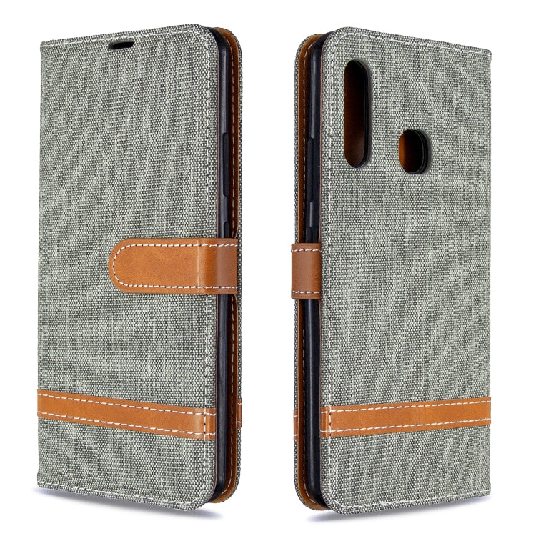 For Galaxy A70e Color Matching Denim Texture Horizontal Flip Leather Case with Holder & Card Slots & Wallet & Lanyard