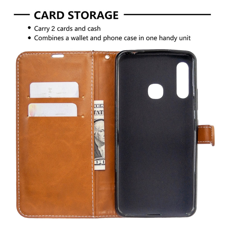 For Galaxy A70e Color Matching Denim Texture Horizontal Flip Leather Case with Holder & Card Slots & Wallet & Lanyard