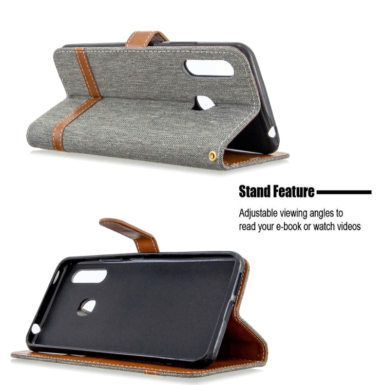 For Galaxy A70e Color Matching Denim Texture Horizontal Flip Leather Case with Holder & Card Slots & Wallet & Lanyard