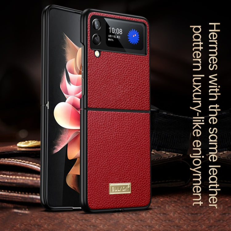 For Samsung Galaxy Z Flip4 SULADA Shockproof TPU + Handmade Leather Phone Case