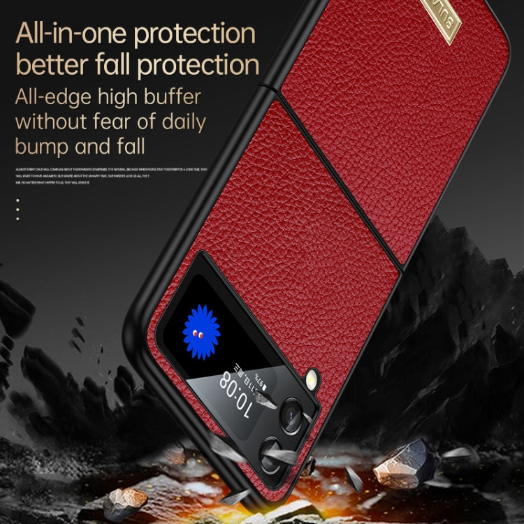 For Samsung Galaxy Z Flip4 SULADA Shockproof TPU + Handmade Leather Phone Case